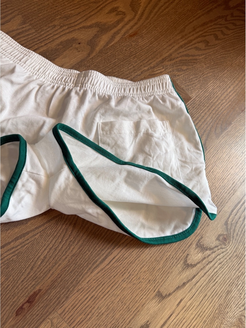 Sporty & Rich Women's Tennis Club Casual Shorts White with Green Trim - Picture 8 of 10